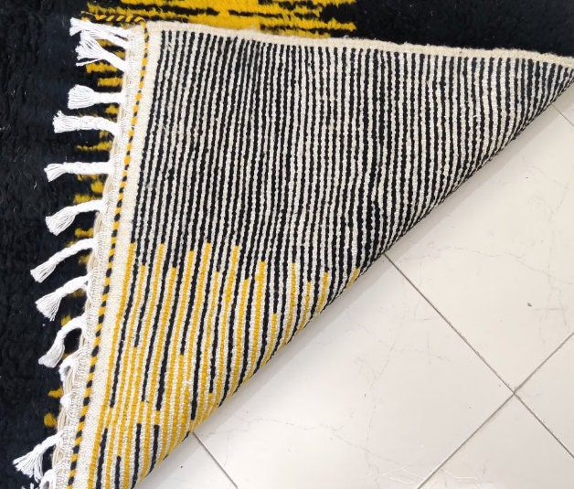 Beni ourain rug,Moroccan rug,handmade rug,custom berber rug,bohemian rug,tribal rug,handwoven rug,large rug,black and yellow rug,moroccan rag,colorful rug,small rug,wool moroccan rug