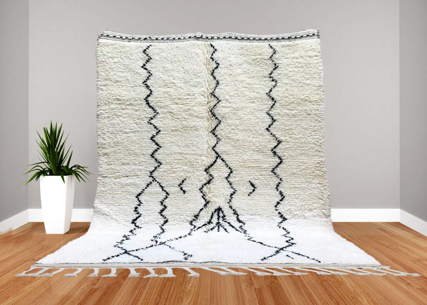 Authentic Beniourain Rug, Wool Handmade Rug, Moroccan Custom Rug, Black and White rug, Custom White and Black Rug, Black Area Rug For Living