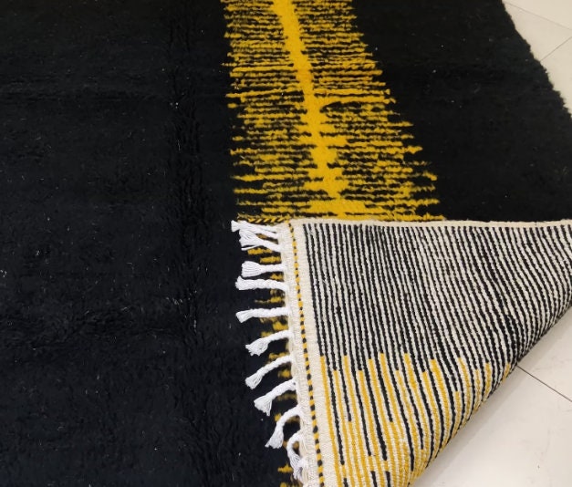 Beni ourain rug,Moroccan rug,handmade rug,custom berber rug,bohemian rug,tribal rug,handwoven rug,large rug,black and yellow rug,moroccan rag,colorful rug,small rug,wool moroccan rug