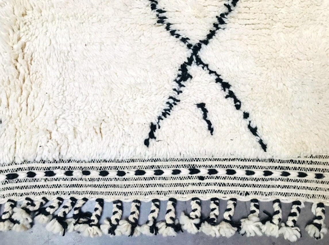 Authentic Beniourain Rug, Wool Handmade Rug, Moroccan Custom Rug, Black and White rug, Custom White and Black Rug, Black Area Rug For Living