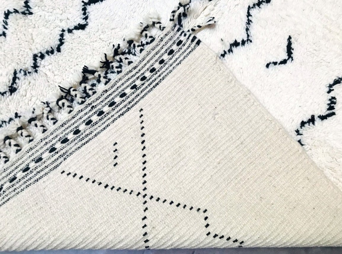 Authentic Beniourain Rug, Wool Handmade Rug, Moroccan Custom Rug, Black and White rug, Custom White and Black Rug, Black Area Rug For Living