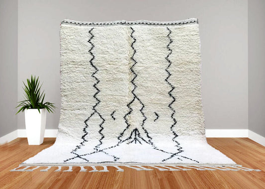 Authentic Beniourain Rug, Wool Handmade Rug, Moroccan Custom Rug, Black and White rug, Custom White and Black Rug, Black Area Rug For Living